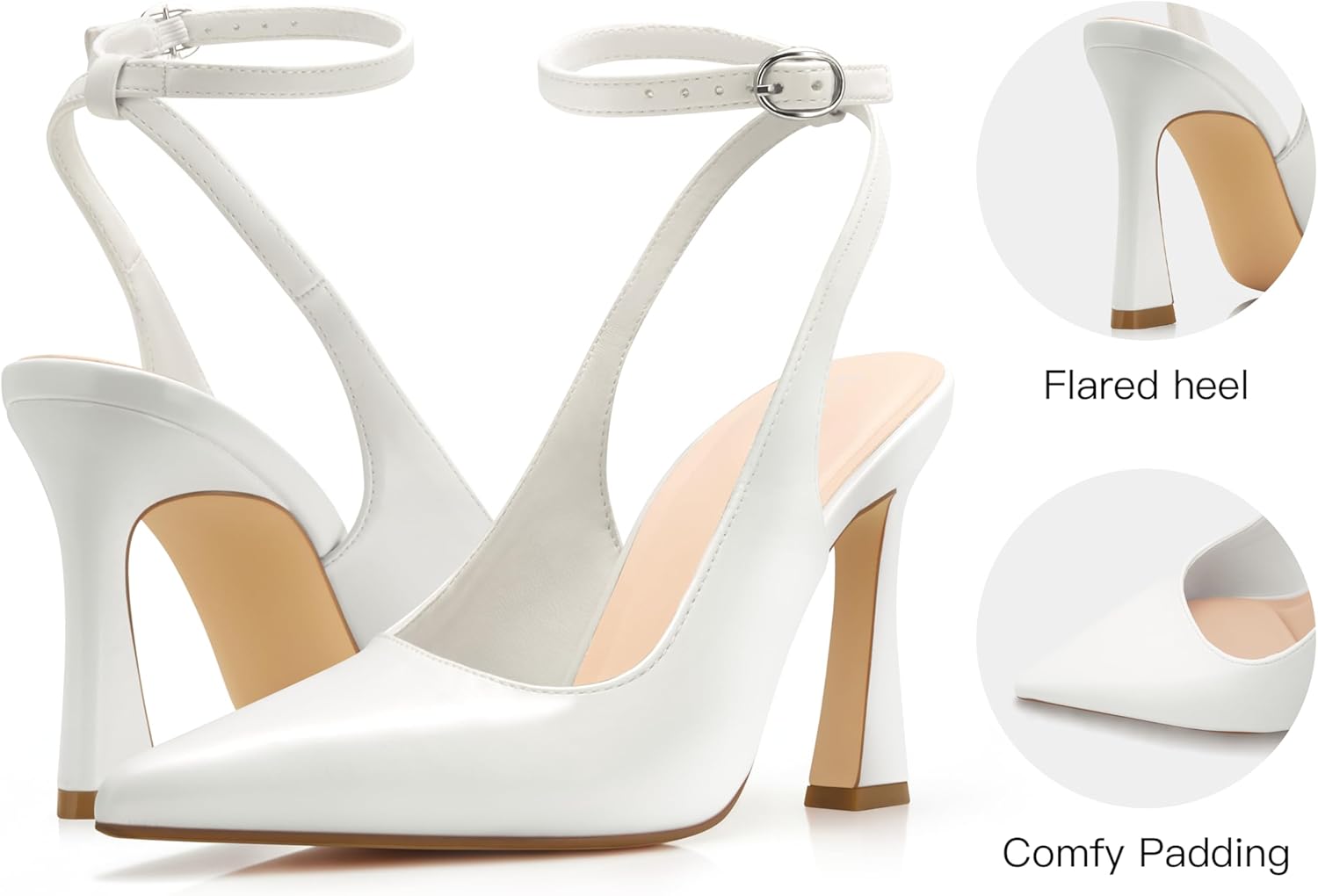 PARTY Womens Pointed Closed Toe Heels Stiletto Slingback High Heel for Women Dressy Pumps for Wedding and Office Work or Going Out,White PU-8 - Image 5