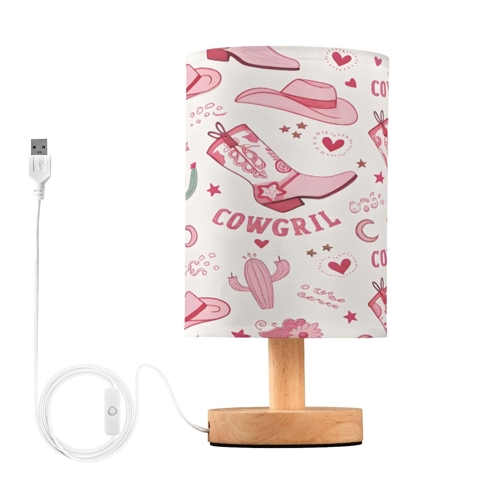Ttgoth A Western Cowgirl Bedside Table Lamp For Bedroom Led Nightstand Lamp Desk Reading Light With Usb Ports Nd Fabric Shade For Living Room Dorm Home Office