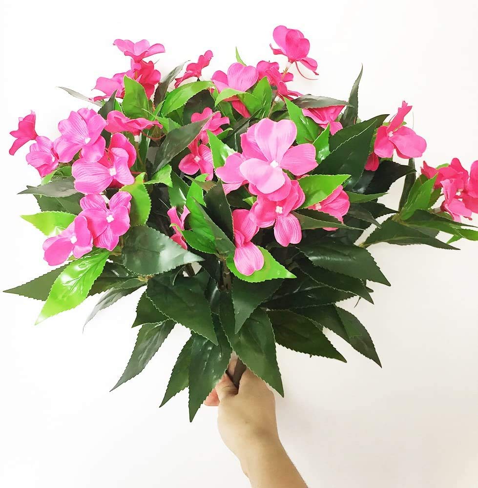 Lopkey7 Branches Artificial Impatiens Bouquet Flower Patio Lawn Garden Wedding Photo Decor (Dark Pink)