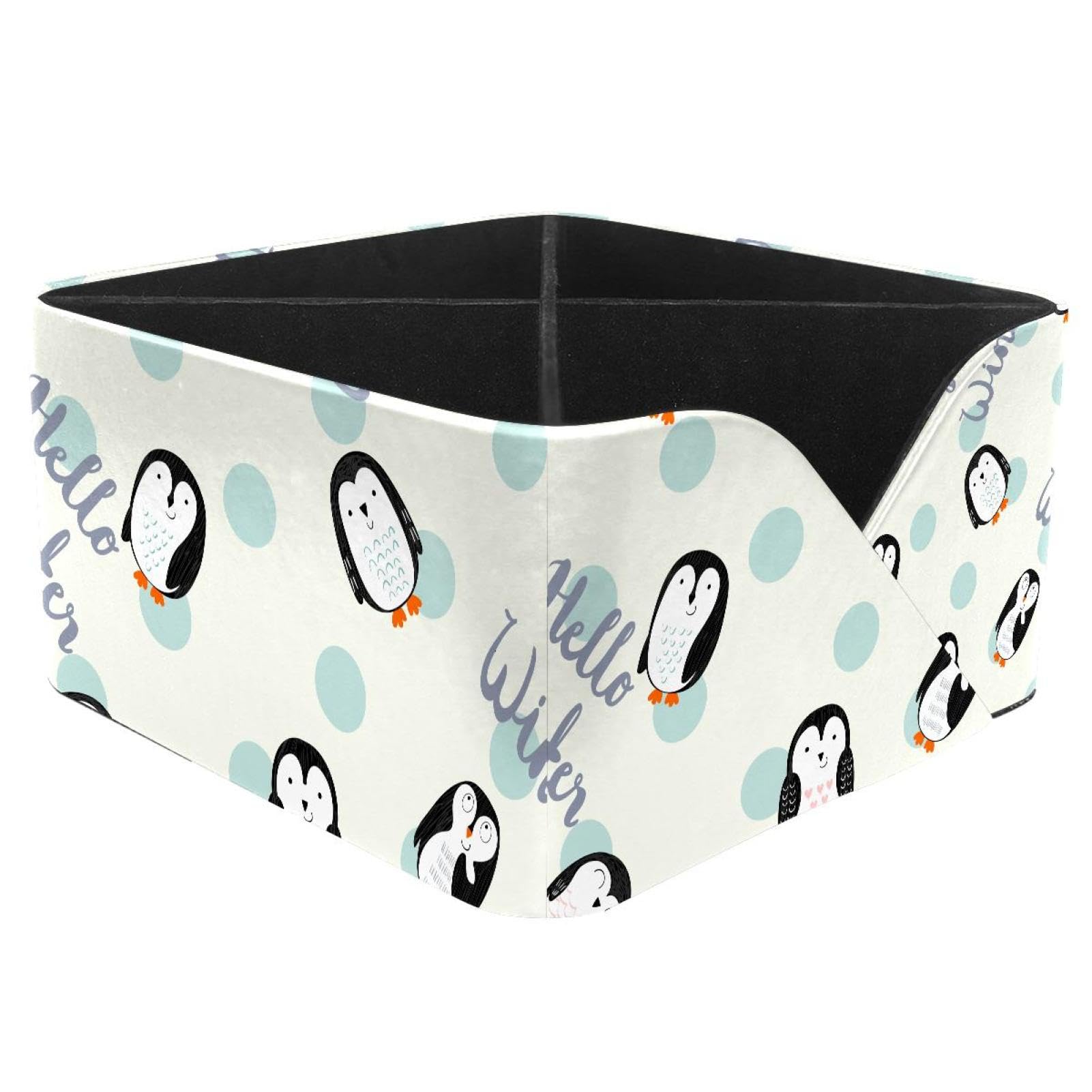 KengjuTesu Cute Penguin Cartoon Pattern Desktop Organizer Pen Holder, Rectangular Pencil Cup for Office, Study and Makeup Stations