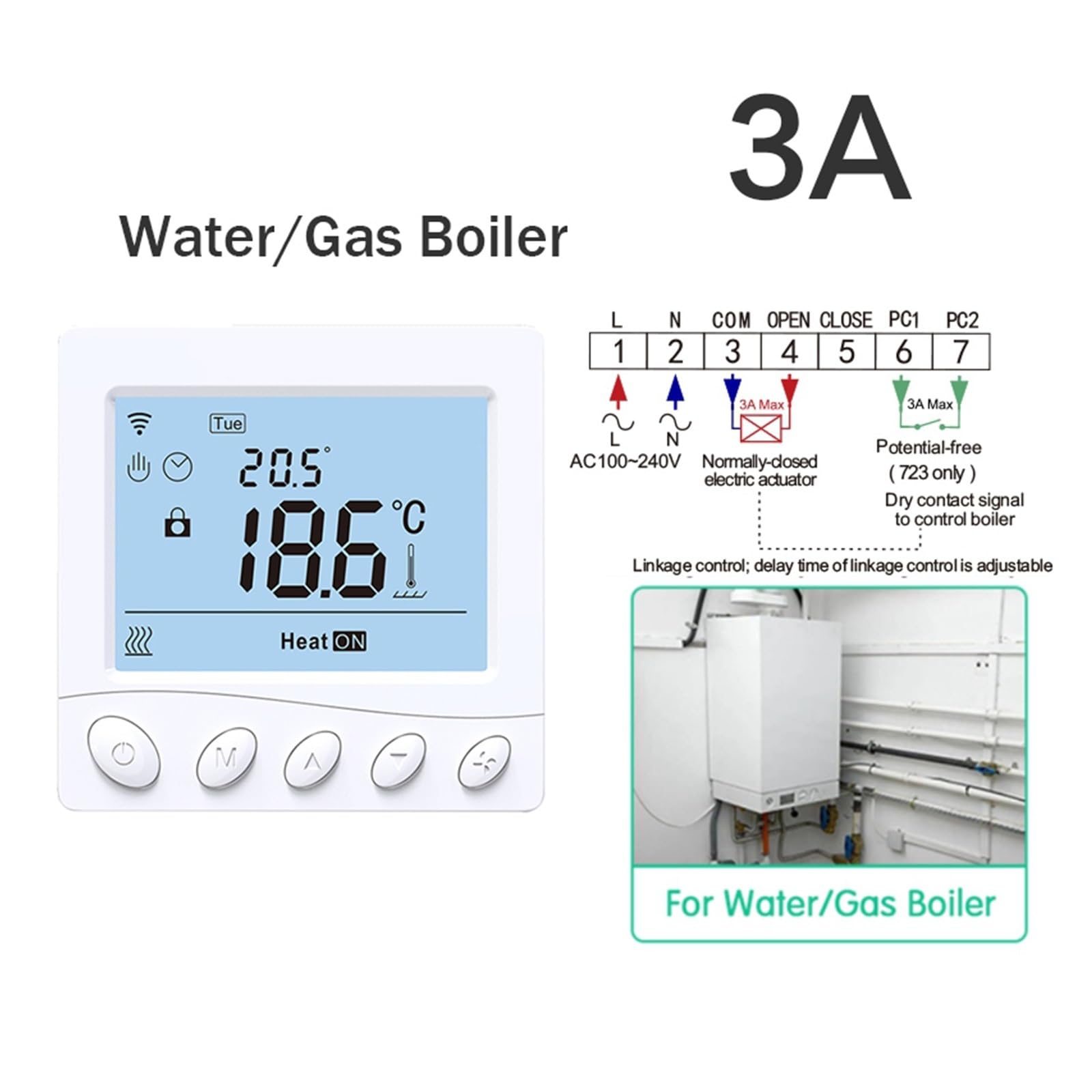 Termostat cyfrowy, Ciepły termostat podłogowy, inteligentny pilot temperatury Tuya do elektrycznego/kocioł gazowy/woda domowa(Gas boiler heating,Wi-Fi)