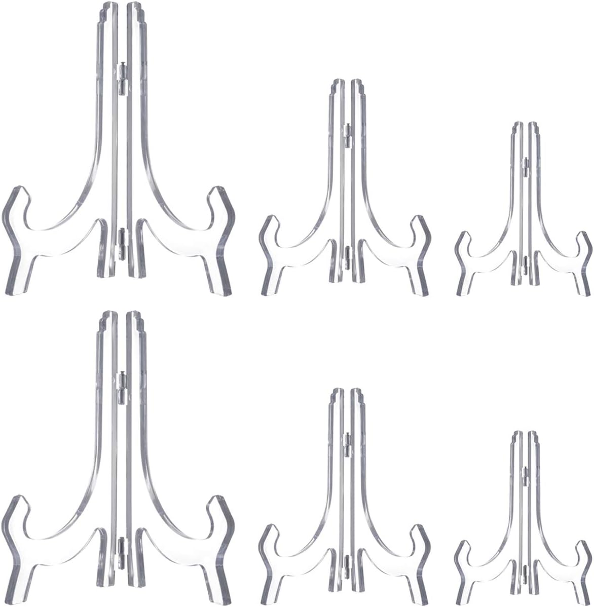 Comgrow 6 Pack Upgraded Anti-Slip Sturdy Acrylic Plate Display Stand, 3 Size 4.3/6.3/9.7 Inch Clear Easel Display Stand Photo Holder Stand, Displays Picture Frames, Decorative Plates, and Artworks