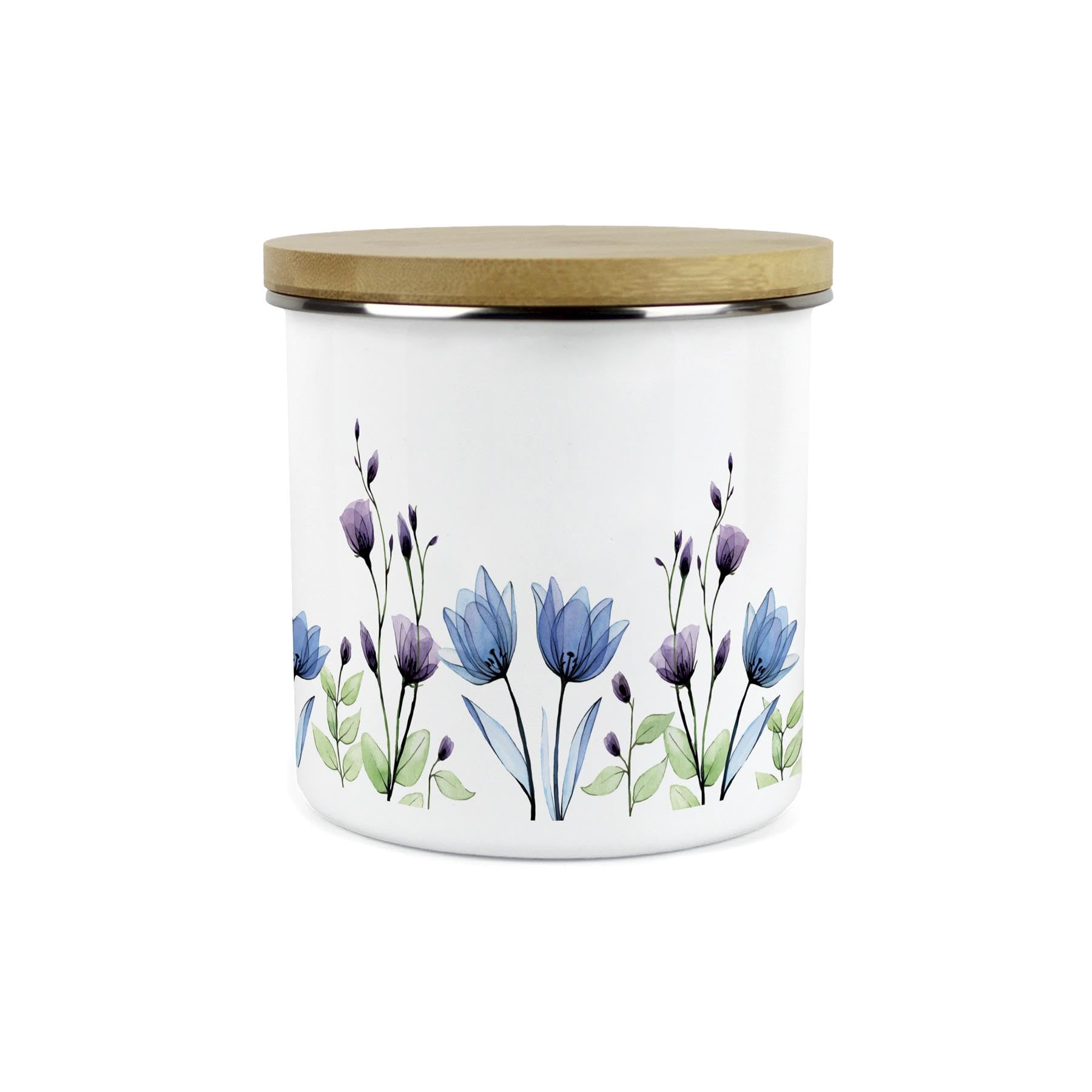 Blooming Lovely Flowers Canister - Purple Floral Homewares Gifts - 1.2L Enamel Hot Drinks/Food Kitchen Storage Container