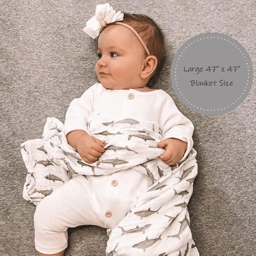 Lollybanks 100% Cotton Muslin Swaddle Nautical Ocean Baby Blanket Set, Whale And Shark Pattern | Boy Receiving Blankets Pack Of 3 Breathable Security Swaddles #TOP5