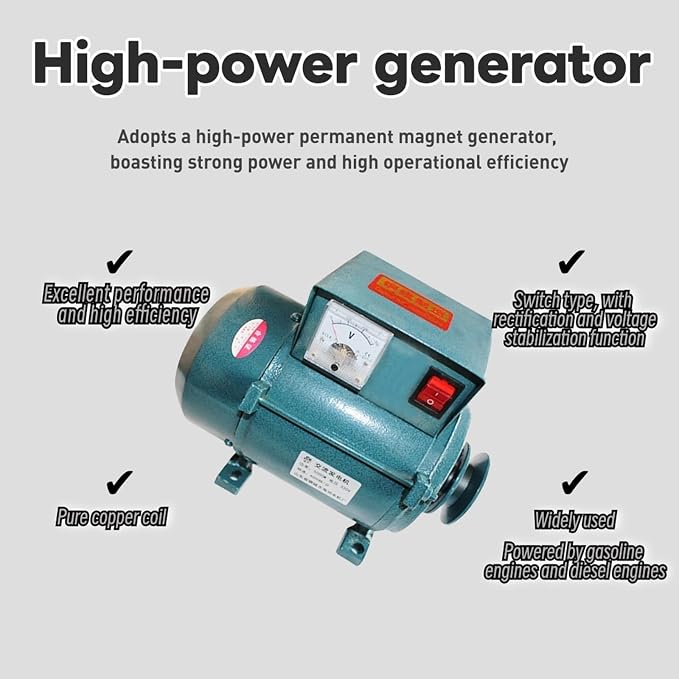 Generador de imán permanente de alta potencia 5000W/7000W, 220V, cable de cobre puro, diseño sin escobillas, accionado por polea, para iluminación (incluye guantes) miniatura 3