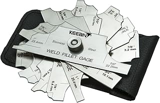 KEEAN Fillet Radius Welding Inspection Gauge Includes Leather Case 25.4 mm - 3.2 mm Metric or 1/8" - 1" Inch Checking Leg Length Throat Thickness