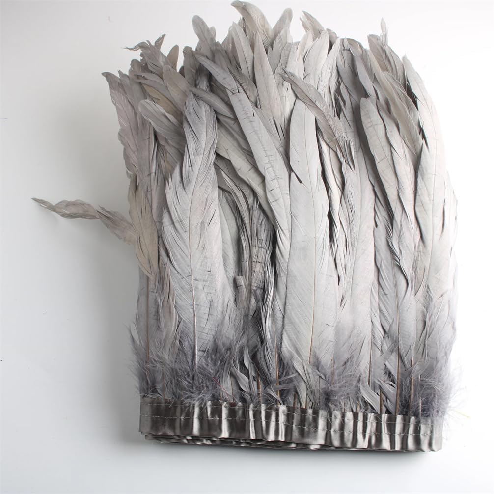 10 Yards 10-12 Inch Width Rooster Tail Feathers Trim Trimming for Crafts Dress Skirt Costumes Feather White 10 Yard