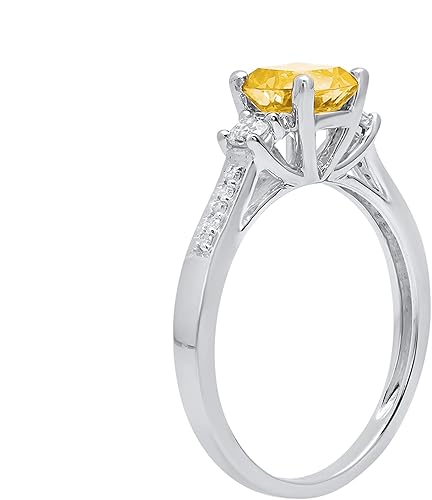 Vista 3 de Dazzlingrock Collection 6mm Cushion Citrine & Round White Sapphire with White Diamond 3 Stone Style Engagement Ring in 10K Solid Gold