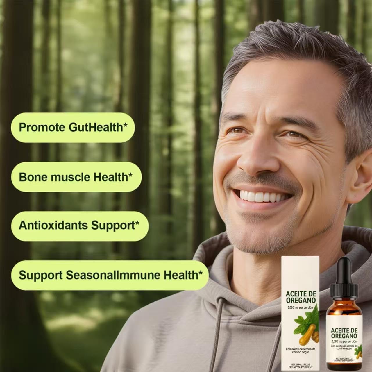 Huile d'origan biologique en gouttes avec de l'huile de nigelle pour le soutien du système immunitaire, la santé respiratoire et le bien-être digestif,2Pcs