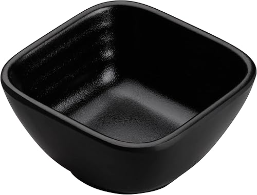 Winco WDM017-301, mini cuencos cuadrados de melamina negra de 2-58 pulgadas, tazas de salsa Ardesia Haruki de 2 onzas, juego de mini tazones para