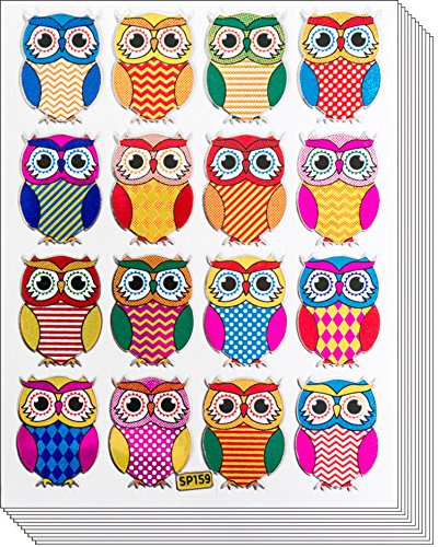 Jazzstick 160 Small Glitter Cute Owls Bird Scrapbook Stickers for Kids 10 Sheets Value Pack 09A24