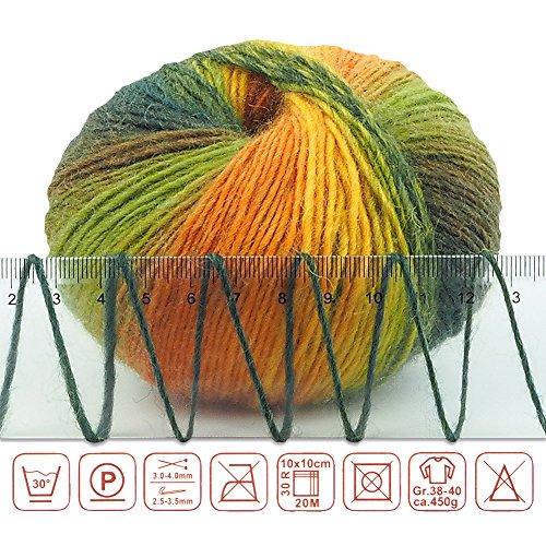Image of 2 Skeins Rainbow Soft Yarn 100% Wool Gradient Multi Color Yarn for Crocheting Knit Total Length 180mx2(196ydsx2,50gx2)-4