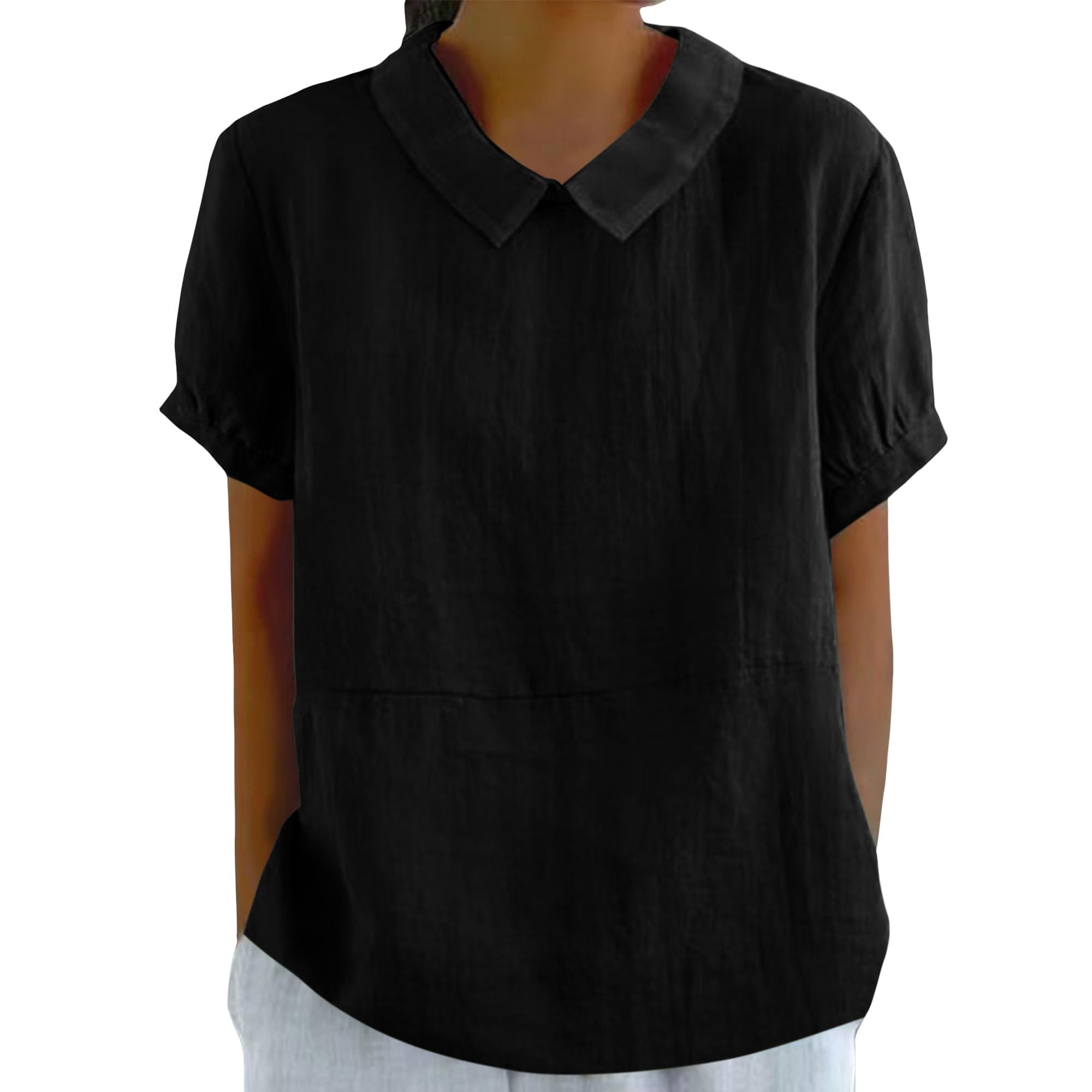 Women Summer Tops 2025 Cotton Linen Shirts Cute Summer Short Sleeve Shirts Casual Collared Blouse Tunic