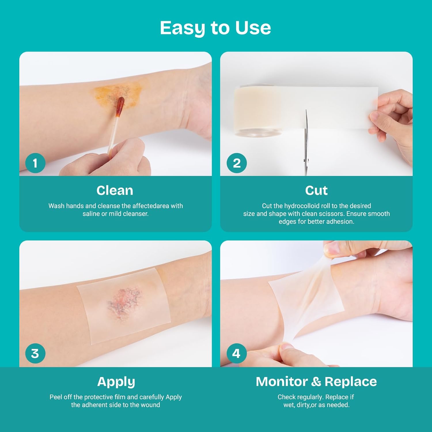 Hydrocolloid Wound Care Roll, Waterproof 2in x 16.5ft, Extra Large Cut-to-Size Self-Adhesive Bandages for Blister, Scar, Pimple, First Aid Essential