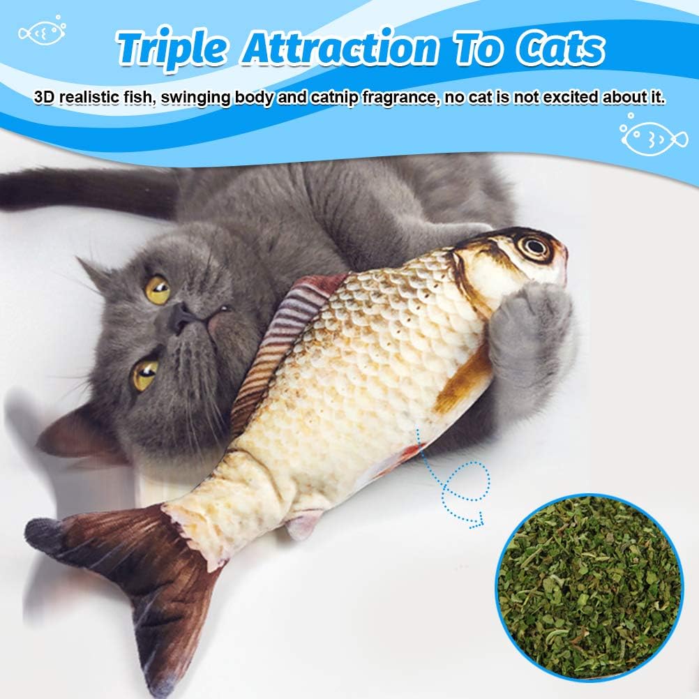 Floppy Fish Cat Toy, Realistic Flopping Fish Cat Toy, Interactive Cat Toys for Indoor Cats, Kitten Toys, Catnip Toy, Cat Chew Toy, Automatic Cat Kicker Toy for Kitty Exercise (Yellow Grass Carp)