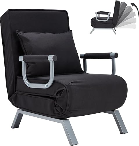 Sofá cama convertible con almohada, cama perezosa tapizada con respaldo ajustable de 6 ángulos, sofá plegable para apartamento, oficina, hogar