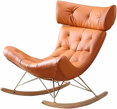 Rocking Chair Nursery, Modern Rocking Chairs Glider with Padded Seat, Rocker Accent Chair High Backrest Armchair Comfy Cushion for Living Room Bedroom Orange