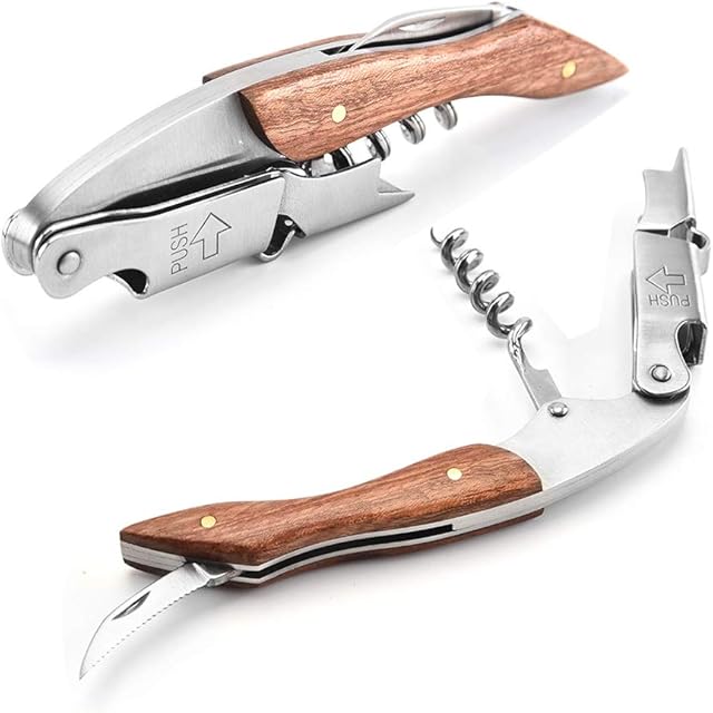 2 Packs Professional Waiter Corkscrew Wine Openers Set, Wine Bottle Opener, Foil Cutter Rosewood Handle, The Favoured Choice of Sommeliers, Waiters and Bartenders