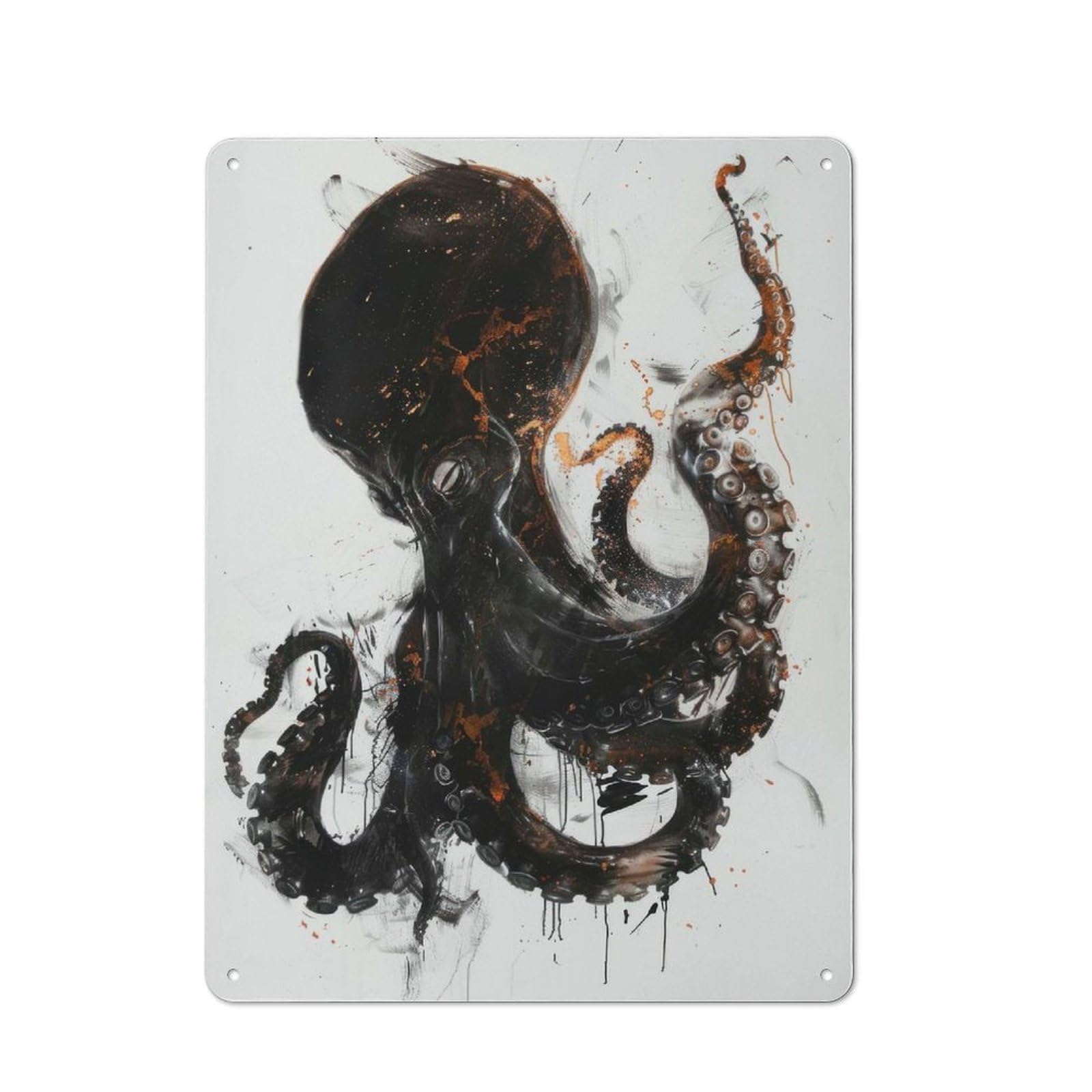 Junmoney Octopus Watercolor Art Vintage Metal Wall Sign 40X30cm For Garage Or Workshop, For Metal Sign Collectors, For Garage And Workshop Walls