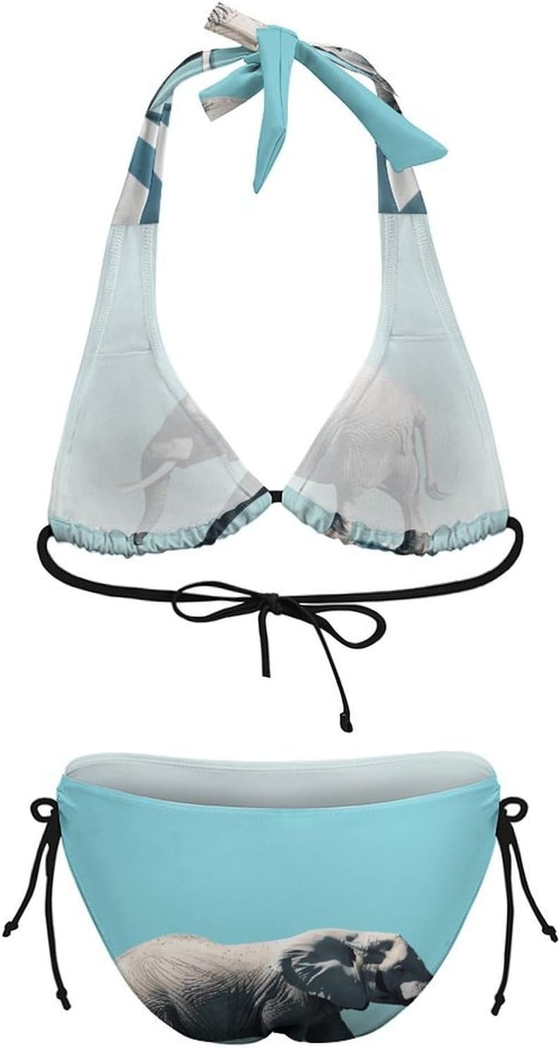 Road Elephant Crossing Novelty Women's 2 Piece String Bikini Set Swimsuits Bathing Suit Swimwear
