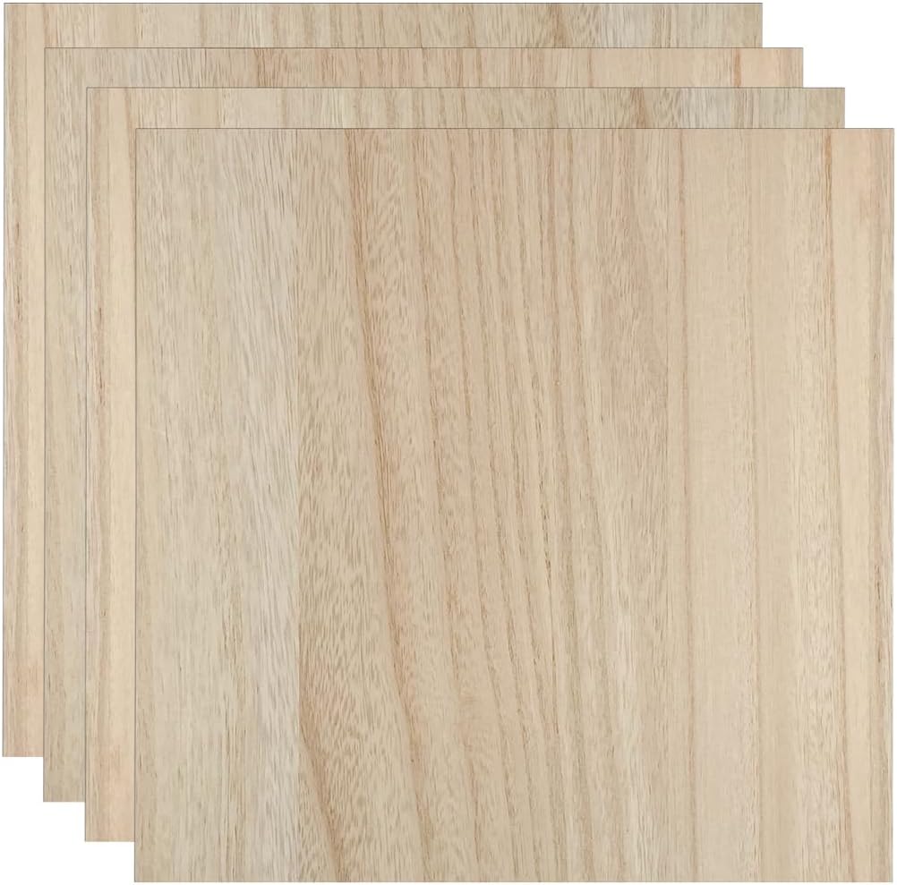 Paquete de 4 tableros de madera MDF de 12.0 x 12.0 in, tablones de madera de 1/4 de pulgada de grosor, hoja de MDF enchapada de doble cara para manualidades caseras