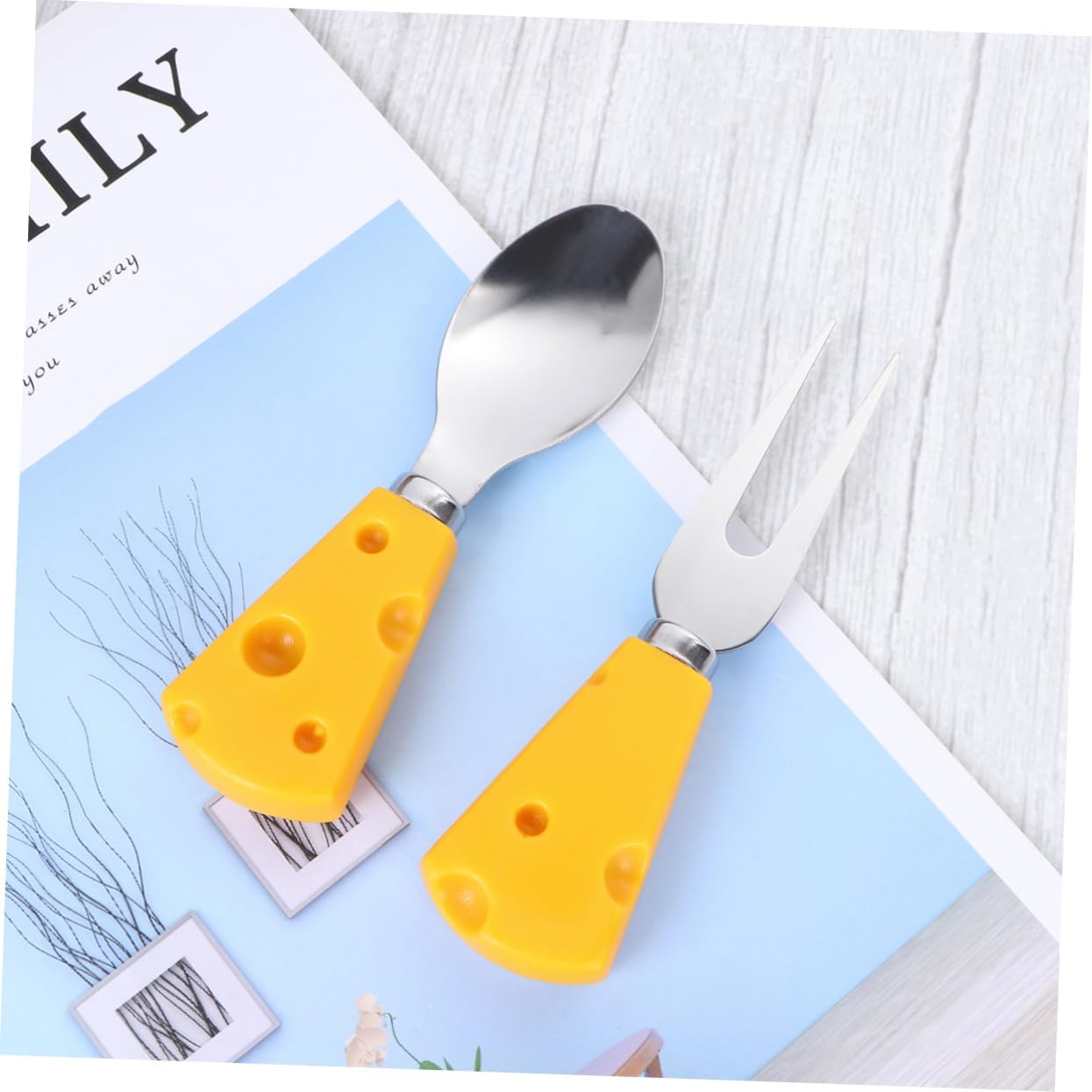 Yellow Cheese Handle Cutlery 5 Piece Set with Stainless Steel, Plastic