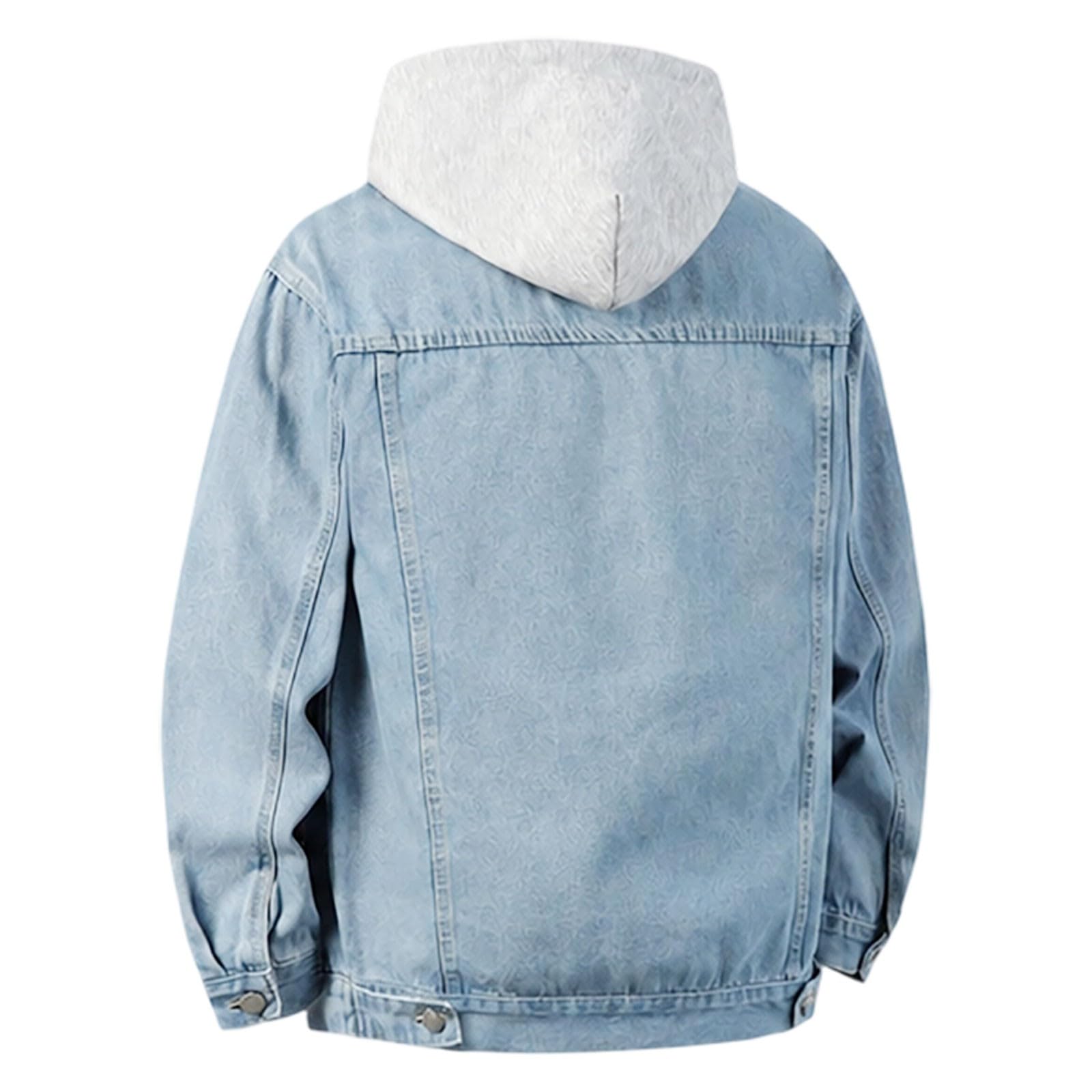 Giacca di jeans da uomo con cappuccio removibile, vestibilità comoda, capos