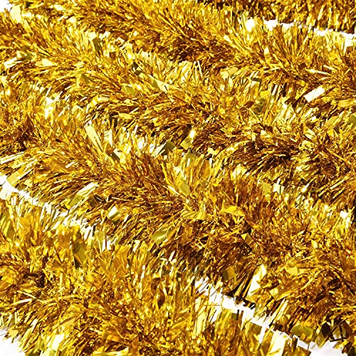26.2 Feet Christmas Tinsel Garland Xmas Party Metallic Tinsel Twist Garland Glitter Christmas Tree Hanging Wreath Decor For Staircase Railing Banister Indoor Outdoor Ornament (Gold) #TOP1