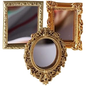 NUOBESTY 3 Piezas Espejo de Casa en Miniatura Dorado para Decoración del Hogar y Accesorios - Pequeño Espejo de Pared para Artesanía - Oro Mini