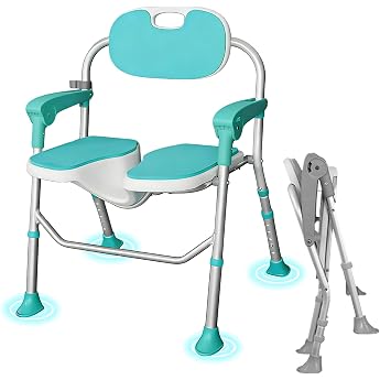 Folding Shower Chair with Armrests and Backrest 3D Contour Seat