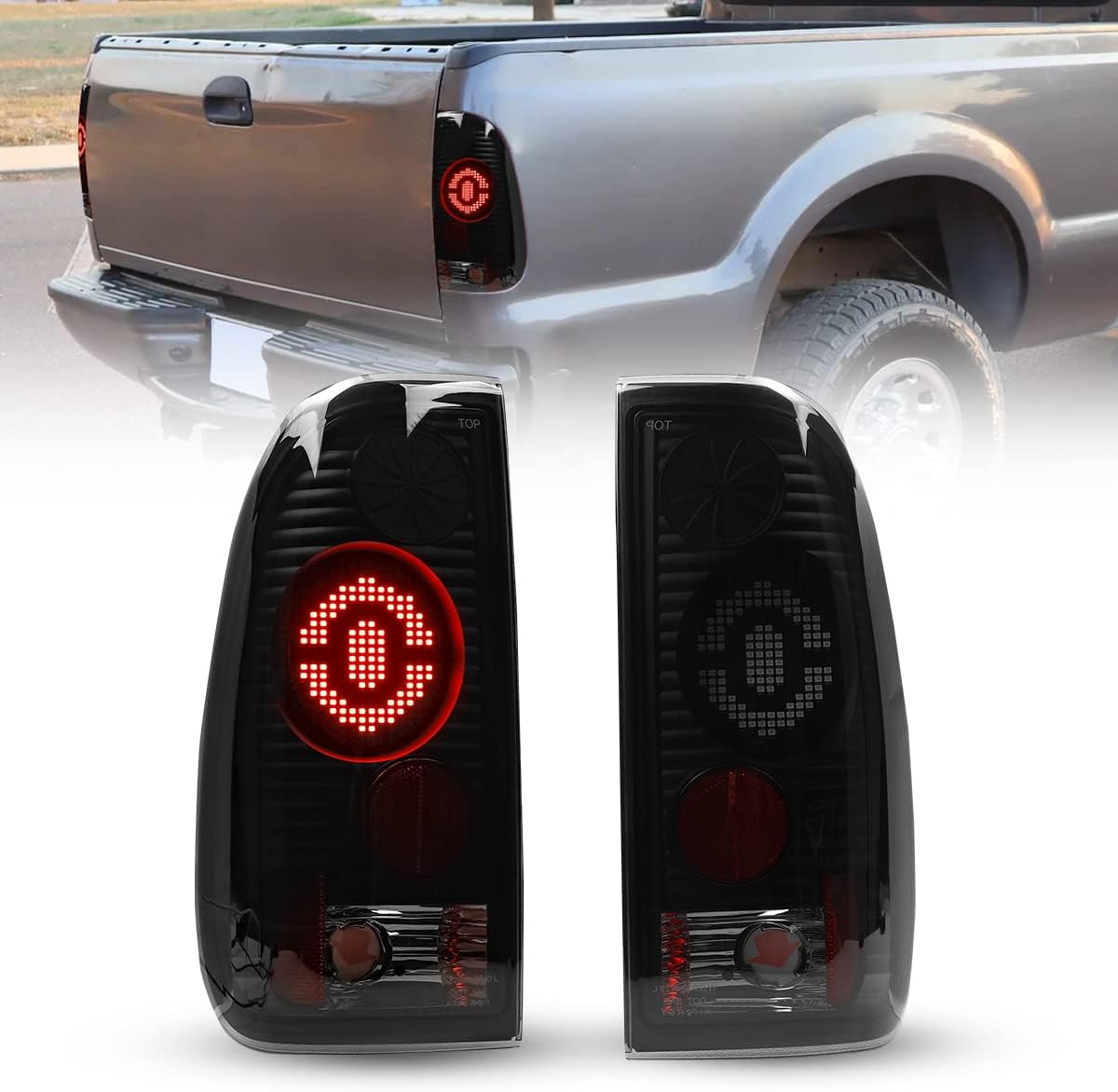 ROXX Taillights for 1997-2003 Ford F150 (Fits Styleside Models ONLY), Tail Lights fit for 1999-2007 Ford F-250 F-350 Super Duty Pickup Truck, Driver and Passenger Side (Smoke)