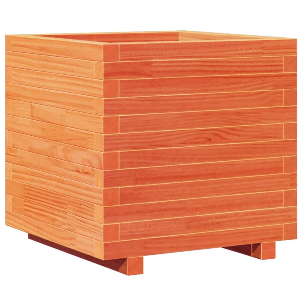 Macetero de madera de pino, 50 x 50 x 49,5 cm, marrón cera, madera maciza, bancal alto, jardín de hierbas, jardín urbano para jardín, balcón y terraza