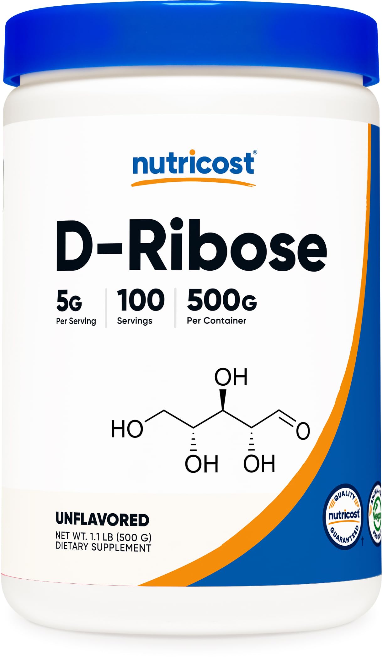 Nutricost D-Ribose Powder (500 Grams) 5g Per Serving, GMO-Free 1.1 Pound (Pack of 1)