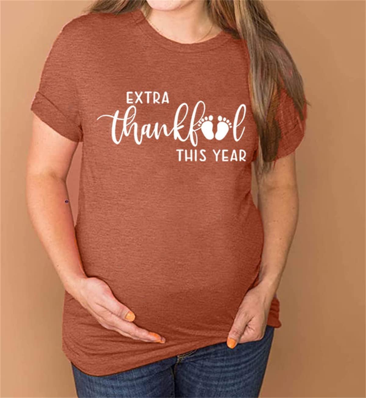 Thanksgiving Pregnancy Shirt Thankful Maternity Tees Cute Turkey Graphic Pregnancy Announcement Fall Tops Pregnancy Shirt - Image 3