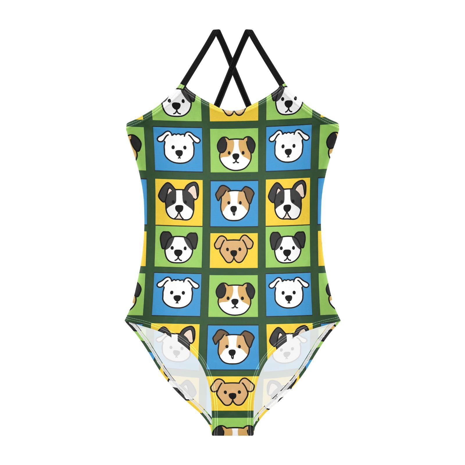 Bolaz Girls Swimsuits One-Piece Bathing Suits Multicolor Kids Sport Summer Beach Swimwear for 3-10 Years Old-Cartoon Dog