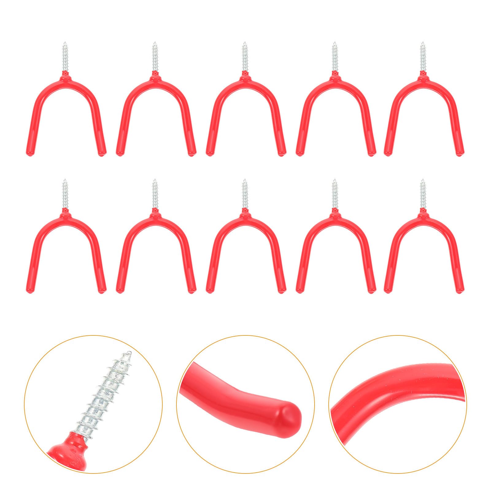 Ganchos Multiusos de Acero en Forma, 16 Unidades Rojos Tornillo para Herramientas de Jardinería, Perchas de Alta Resistencia para Garaje y Organización del Hogar