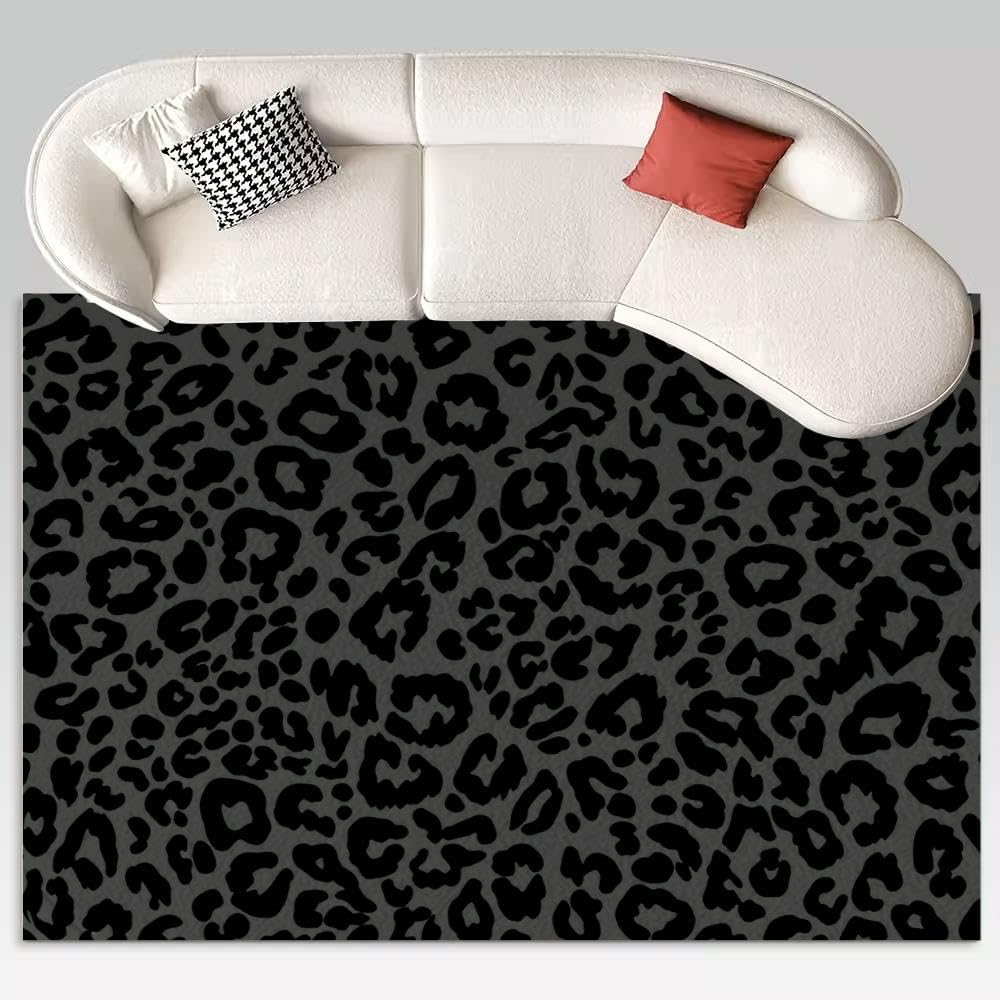 Minimalist Black Leopard Black Panther Animal Print Minimalist Rug 5x7 Rug Area Rugs for Living Room Bedroom Aesthetic Dining Room Machine Washable