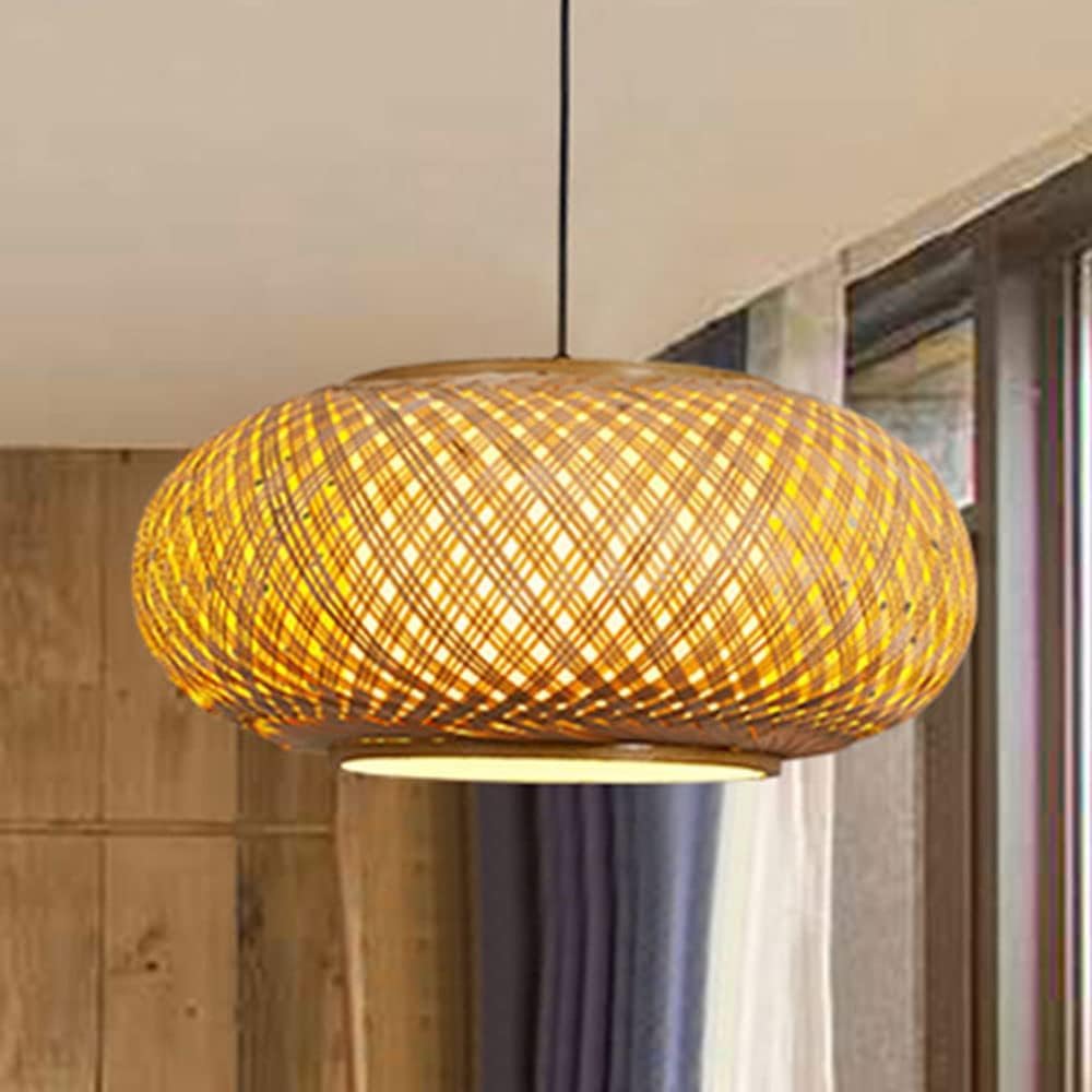 Lustre de style chinois suspension en osier et lanterne bambou pour salon et café