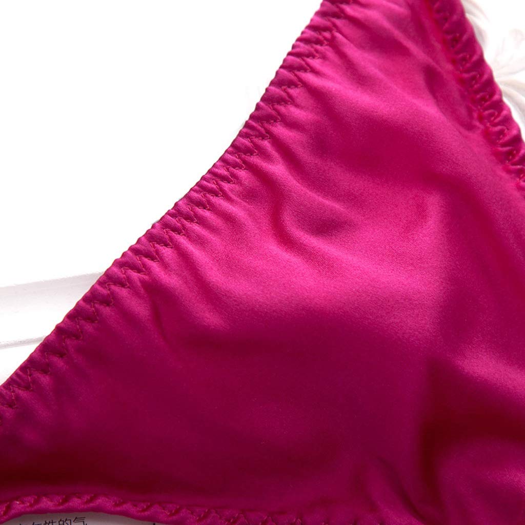 Bragas de tanga de seda for mujer, calzoncillos con espalda en T sexy Calzoncillos elásticos de cintura baja sexy Rojo rosa, negro, azul pavo real, carne (Color : Rose red, Size : XL)