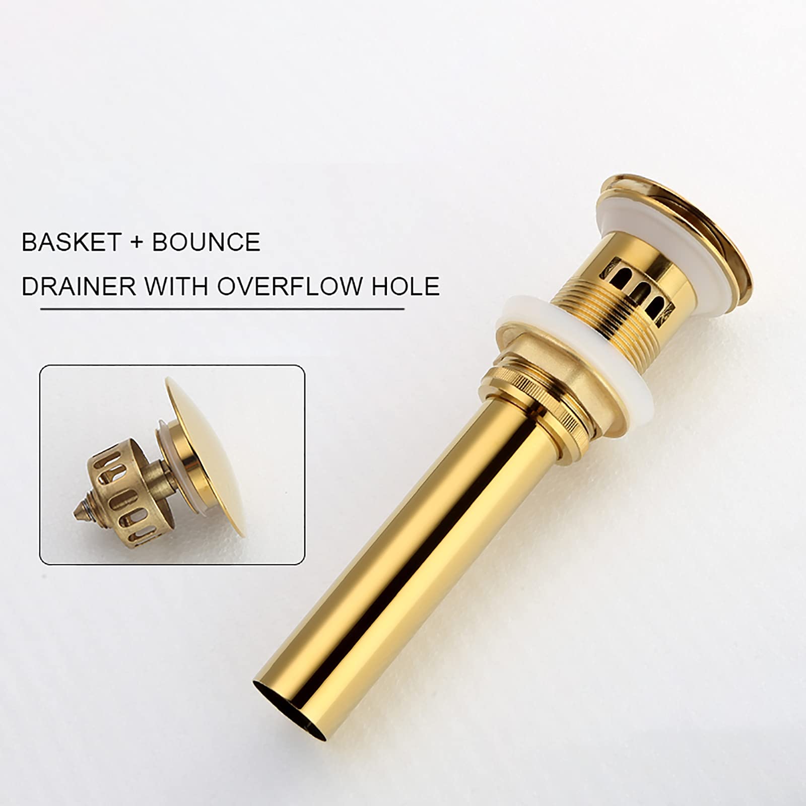 Bonde de Lavabo Pop-up avec Trop-Plein Laiton Clic-clac Bonde de Vidage Lavabo avec Panier Filtre Bonde D'écoulement pour Evier ou Lavabo Ecoulement de Lavabo, Titane Or