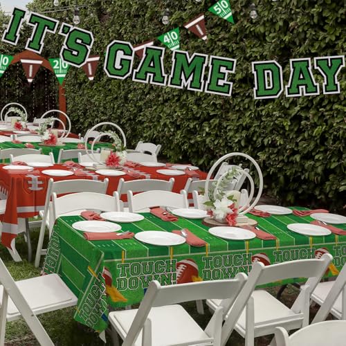 Image of Gatherfun 2-Pack Football Decorations - Touchdown Tablecloth Set, 54x108 Disposable Plastic Covers for Game Party, Birthday Party & Football-Themed Favors