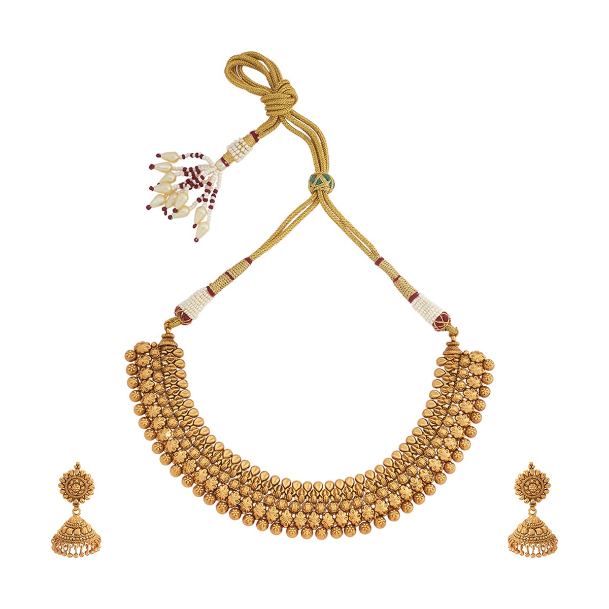 KUSHAL'S Fashion Jewellery Gold Polished Antique Short Necklace With Push Back Jhumkas and Adjustable Thread for Bridesmai... - Review, Price and Buying Guide