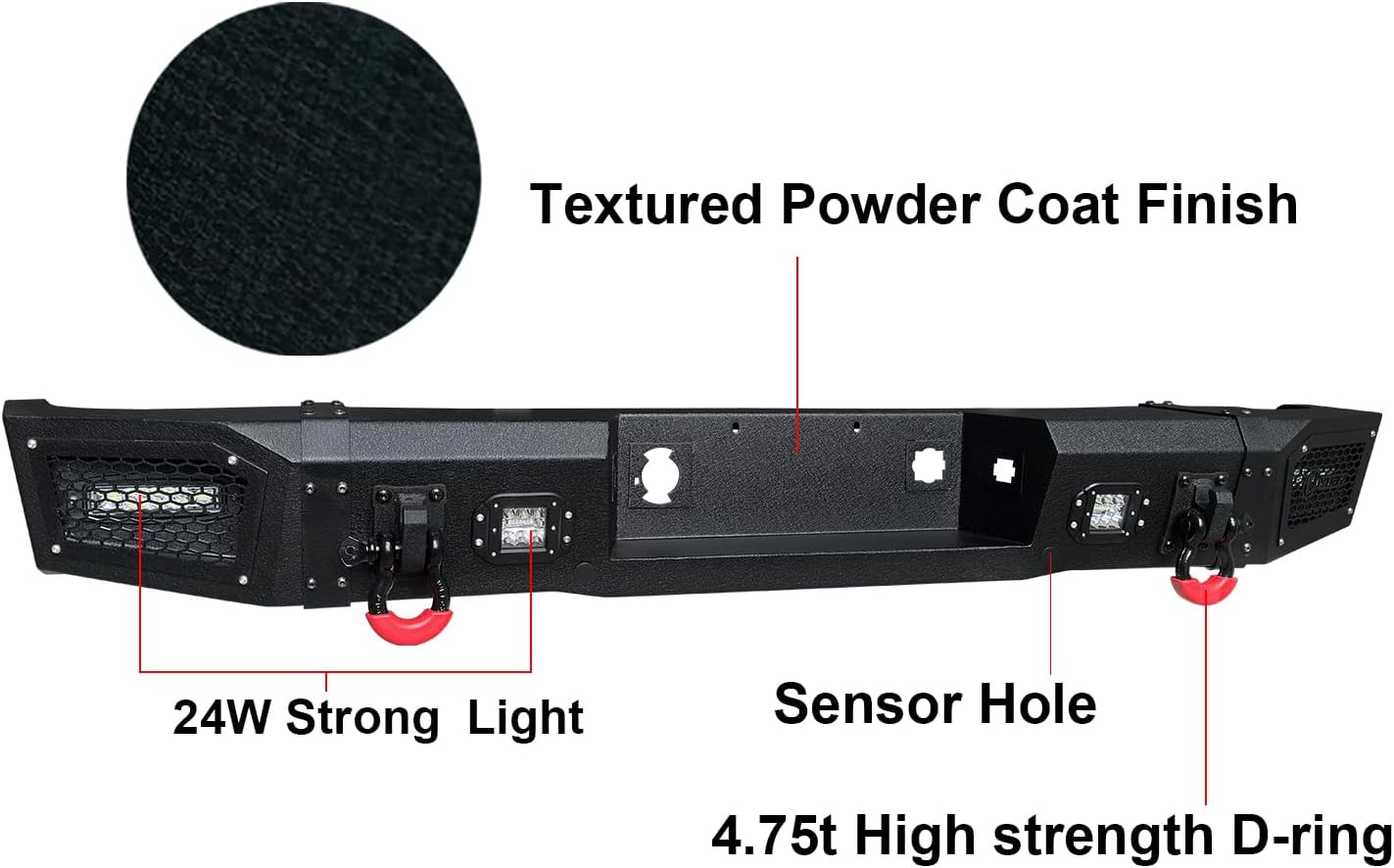 Front and Rear Bumper Texture black Compatible with 2011 2012 2013 2014 Chevy Silverado 2500/3500 w/Winch Plate and 9 LED Lights and 4 D-Rings