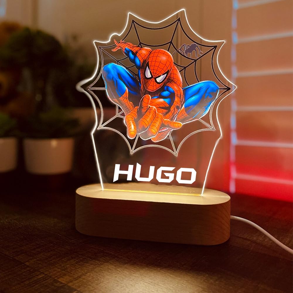 Lampara Infantil Personalizada para niños - Regalo Comunion Cumpleaños Adolescentes spiderman Lamparas de mesita de noche - Regalos decoracion bebe luz quitamiedos niño originales (SPIDERM4N)
