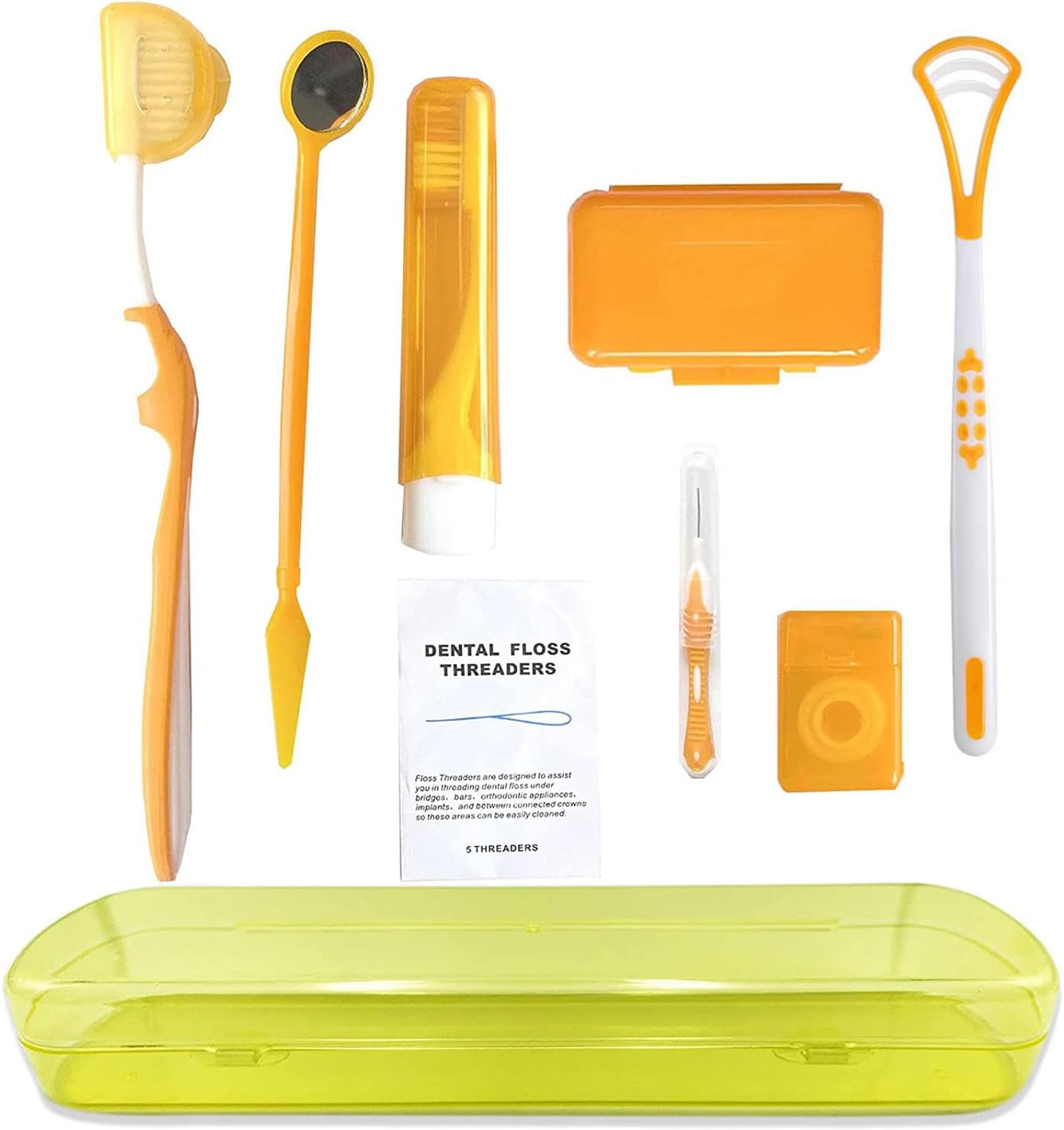 HRASY Portable Orthodontic Oral Care Kit for Braces - Interdental Brush Dental Wax Dental Floss Toothbrush Cleaning Kit(Orange)