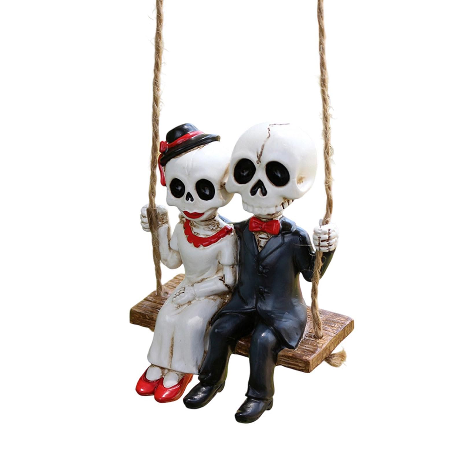 Couple Skull Skeleton Swing Figurine Resins Hanging Ornament for Home Garden Tree Wall Decors Halloween Halloween Garden Decors