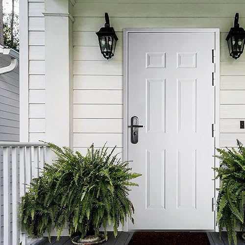 Miniatura 6 de VIZ-PRO Puerta de seguridad de acero de montaje rápido con marco y herrajes, 6 paneles blancos con bisagras laterales derechos hacia afuera, losa de