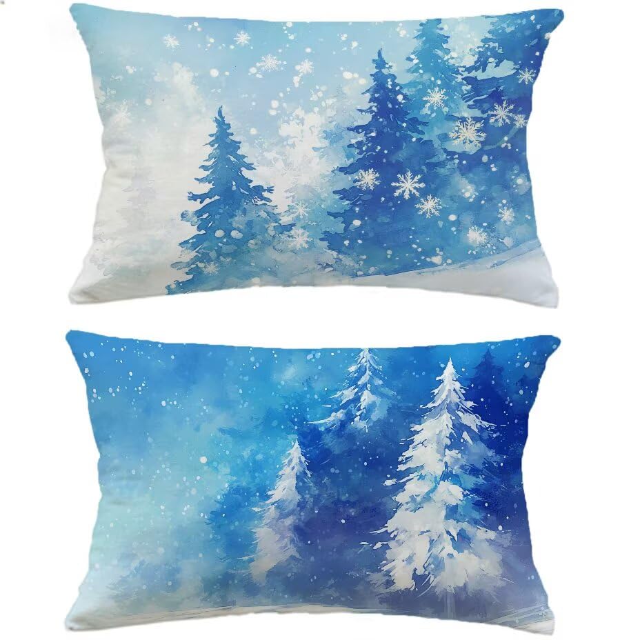 Housse de coussin extérieur 70x90 cm lot de 2 imperméable aspect lin bleu