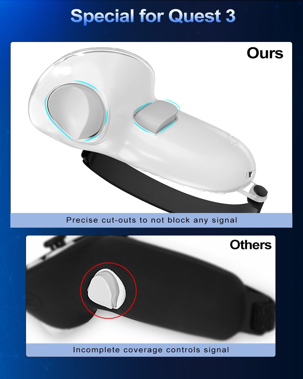AMZDM VR Controller Grips for Meta Quest 3S Oculus Quest 3 Touch Plus Controllers Grip Covers Anti-Throw Knuckle Straps Protector with Thumbstick Covers, 1 Pair,Clear