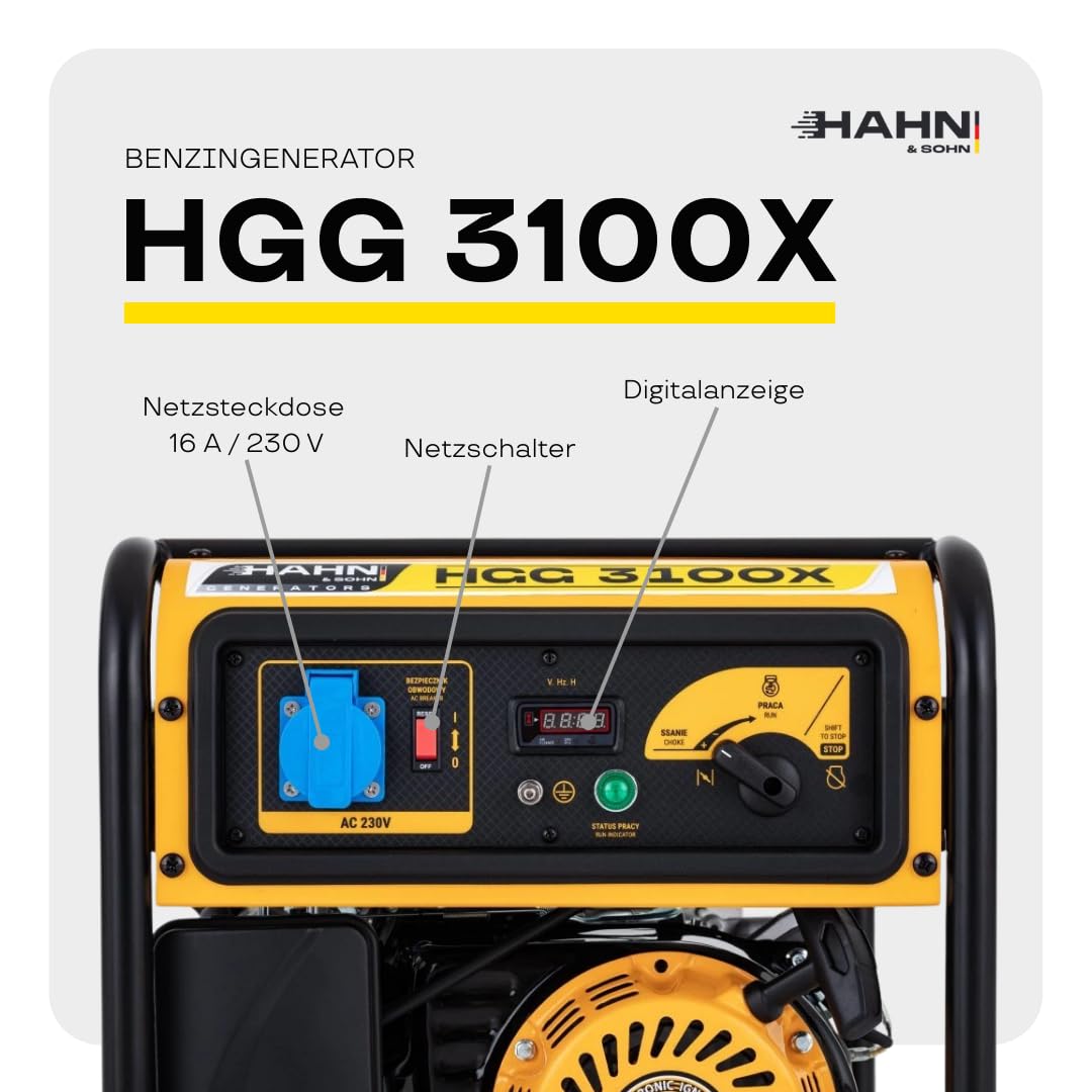 Generatore di corrente a benzina, 2,8 kW/3,3 kW, generatore di corrente silenzioso e portatile, unità di emergenza con AVR, durata 8 ore (con carico del 50%) e serbatoio da 9 l per casa, campeggio e